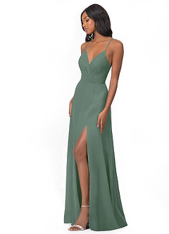 Azazie Everleigh Abiti da Damigella Abito A-Line in Chiffon con Scollo a Cuore a Pieghe Eucalipto image5