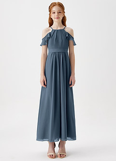 Azazie Chaya Junior Neptune A-Line Off the Shoulder Chiffon Dress image3