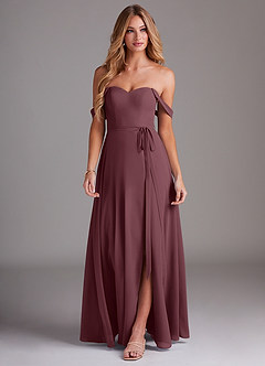 Azazie Aaron Bridesmaid Dresses Sangria A-Line Off the Shoulder Chiffon Convertible Dress image4