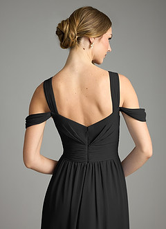 Azazie Lianne Bridesmaid Dresses Black A-Line Off the Shoulder Chiffon Dress image6
