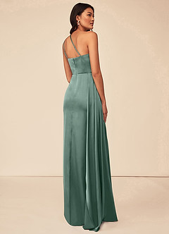 Azazie Maron Bridesmaid Dresses Eucalyptus A-Line One Shoulder Stretch Satin Dress image4