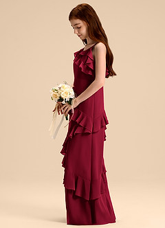 Azazie Evara Junior Burgundy A-Line Chiffon Dress image5