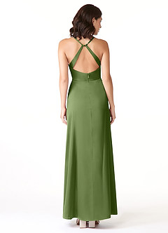 Azazie Geanna Bridesmaid Dresses Juniper Sheath V-Neck Pleated Stretch Satin Dress image2
