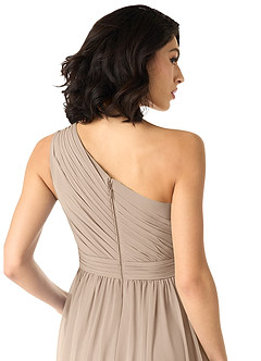Azazie Mathilda Bridesmaid Dresses Taupe A-Line One Shoulder Chiffon Dress image9