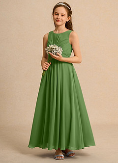 Azazie Ducky Girls Formal Jurken voor bloemenmeisjes A-Lijn Jurk van Chiffon Geplooid Basilicum image6