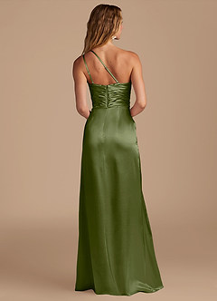 Azazie Eren Bridesmaid Dresses Olive Sheath One Shoulder Metallic Satin Dress image5