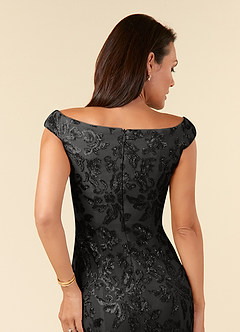 Azazie Porcelain Mother of the Bride Dresses Black A-Line Off the Shoulder Lace Dress image6