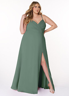 Azazie Everleigh Abiti da Damigella Abito A-Line in Chiffon con Scollo a Cuore a Pieghe Eucalipto image10