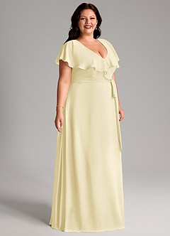 Azazie Lainey Brudtärnklänningar Klä av A-Linje i Chiffong med fickor Citronsorbet image11