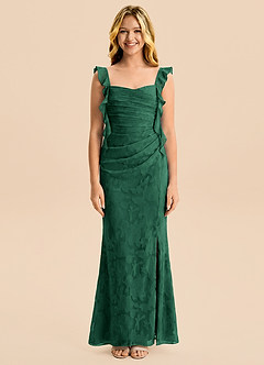 Azazie Jessamine Junior Robe Sirène en Floral Burnout Décolleté en cœur Vert Foncé image5