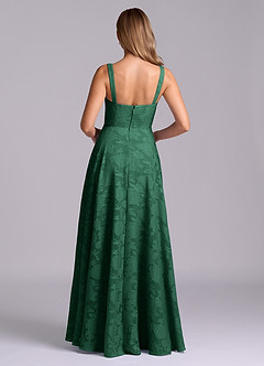 Azazie Shaude Bridesmaid Dresses Dark Green A-Line Pleated Floral Burnout Dress image2