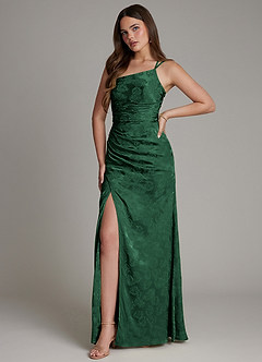 Azazie Mishka Vestidos de damas de honor Vestido de Jacquard Verde Bosque de Jacquard Floral de Corte Recto con Hombro unilateral image5