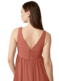 Azazie Yetta Maternity Bridesmaid Dresses A-Line V-Neck Gathered Chiffon Floor-Length Dress image3
