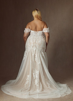 Azazie Leilani Wedding Dresses Diamond White Champagne Mermaid Sequins Tulle Dress image14