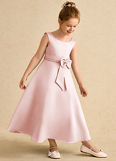 Azazie Eve Abiti da Ragazza di Fiori Abito A-Line in Raso Opaco Plissettato Rosa Rossore image3