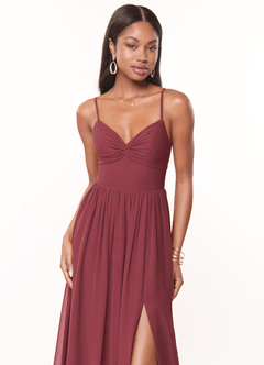 Azazie Zeya Bridesmaid Dresses Merlot A-Line V-Neck Pleated Chiffon Dress image5
