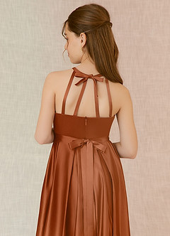 Azazie Arianthe Junior Copper A-Line with Pockets Stretch Satin Dress image7