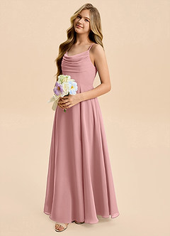 Azazie Gia Junior A-Linie Plissee Chiffon Kleid Altrosa image7