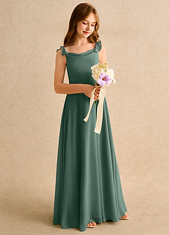 Azazie Puppy Girls Formal Flower Girl Dresses Sea Moss A-Line Pleated Chiffon Dress image1