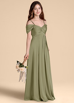 Azazie Kaitlynn Junior Vestido de Pistacho de Satén Elástico de Corte en A con Vestidos sin tirantes image5