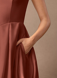 Azazie Fulton Mother of the Bride Dresses Auburn A-Line Pleated Stretch Satin Dress image7