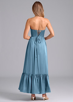 Azazie Leilana Bridesmaid Dresses Steel Blue A-Line Corset Stretch Satin Dress image2