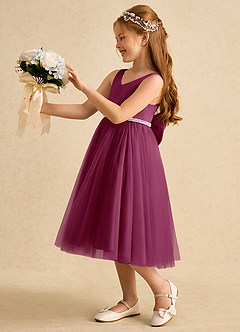 Azazie Firefly vestidos de niña de las flores Vestido de Mora de Satin Mate de Corte En A con Lazo image1