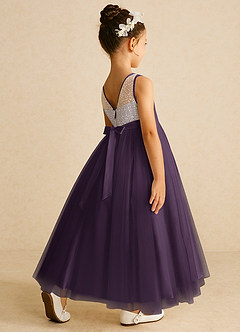 Azazie Tay Flower Girl Dresses Plum A-Line Sequins Tulle Dress image5