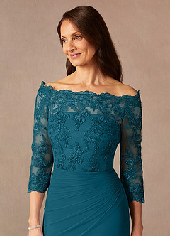 Azazie Rhonda Mother of the Bride Dresses Ink Blue Mermaid Off the Shoulder Mesh Dress image9