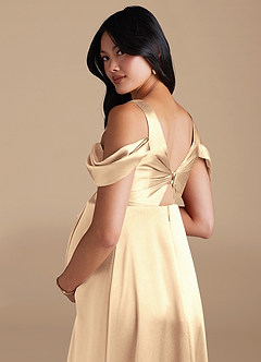 Azazie Rhea Maternity Bridesmaid Dresses A-Line Pleated Metallic Satin Floor-Length Dress image4