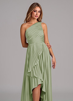 Azazie Lyrica 신부 들러리 드레스 A라인 한쪽 어깨 스트레치 새틴 비대칭 드레스 image7