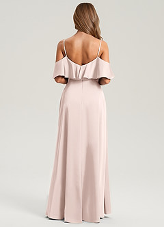 Azazie Jean Bridesmaid Dresses Blushing Pink A-Line Off the Shoulder Stretch Satin Dress image2