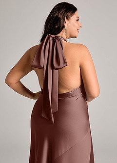 Azazie Velli Vestidos de damas de honor Vestido de Expresado de Satén Elástico de Corte Sirena con Cuello Alto image11