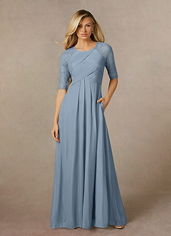 Azazie Raelyn Mother of the Bride Dresses Dusty Blue A-Line Lace Mesh Dress image1
