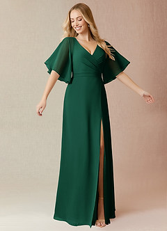 Azazie Cierra Bridesmaid Dresses Emerald A-Line V-Neck Chiffon Dress image1