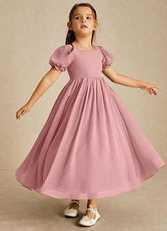 Azazie Joss Flower Girl Dresses Dusty Rose A-Line with Sleeves Chiffon Dress image3