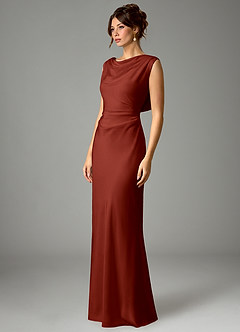 Azazie Kieryn Robes de demoiselle d'honneur Robe Sirène en Satin extensible Plissée Terracotta image5