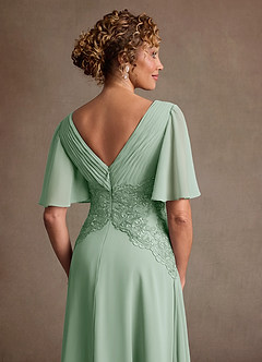 Azazie Milliat At-home Try On Dresses Agave A-Line Lace Chiffon Dress image6