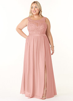 Azazie Elly Robes de demoiselle d'honneur Robe Trapèze en Mousseline de soie Encolure dégagée en dentelle Rosette image7