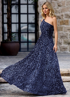Opulent Navy Velvet Sequins Prom Dress Ready to Ship | Azazie
