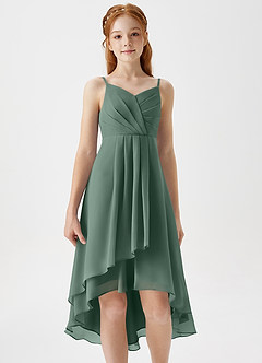 Azazie Mariam Junior Eucalyptus A-Line Pleated Chiffon Dress image5