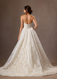 Azazie Demetria Wedding Dresses Diamond White Champagne Ball-Gown Strapless Lace Dress image2