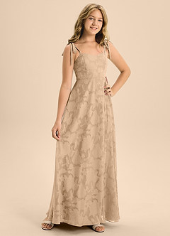 Azazie Rosey Junior Abito A-Line in Burnout Floreale Scollo a Cuore Champagne image7
