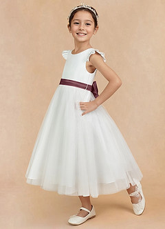Azazie Hemi Flower Girl Dresses Ivory Sangria A-Line Bow Tulle Dress image4