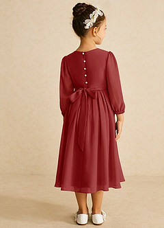Azazie Lolo Robe Demoiselle D'honneur Fillette Robe Trapèze en Mousseline de soie avec manches Rouille image5