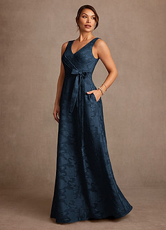 Azazie Luanne Mother of the Bride Dresses Dark Navy A-Line Pleated Floral Burnout Dress image2