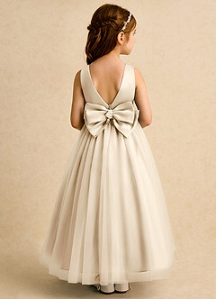 Azazie Lior Flower Girl Dresses Champagne Ball-Gown Pleated Tulle Dress image5