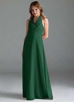 Azazie Tessie Junior Abito A-Line in Chiffon Plissettato Verde Scuro image1