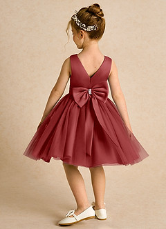 Azazie Tadpole Flower Girl Dresses Rust A-Line Pleated Matte Satin Dress image5