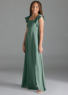 Azazie Bondi Junior Eucalyptus A-Line Side Slit Stretch Satin Dress image4